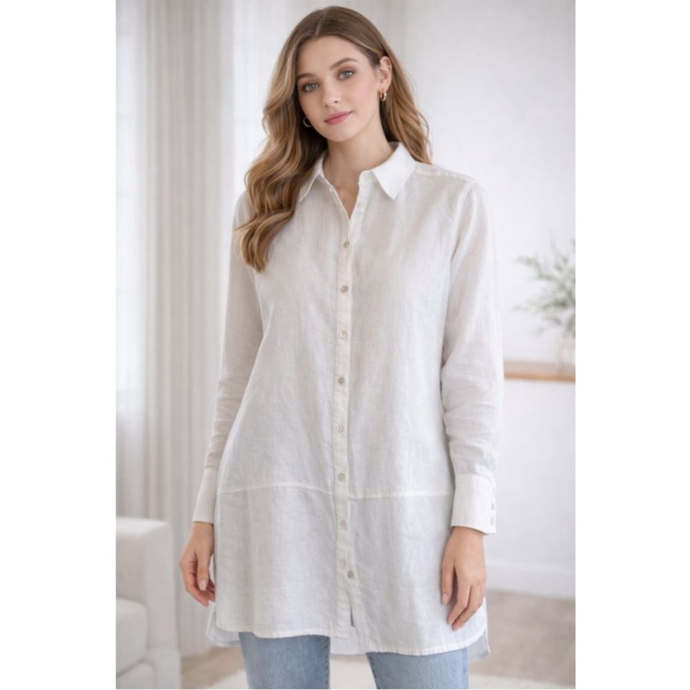 Tahari 100% Linen Tunic Shirt